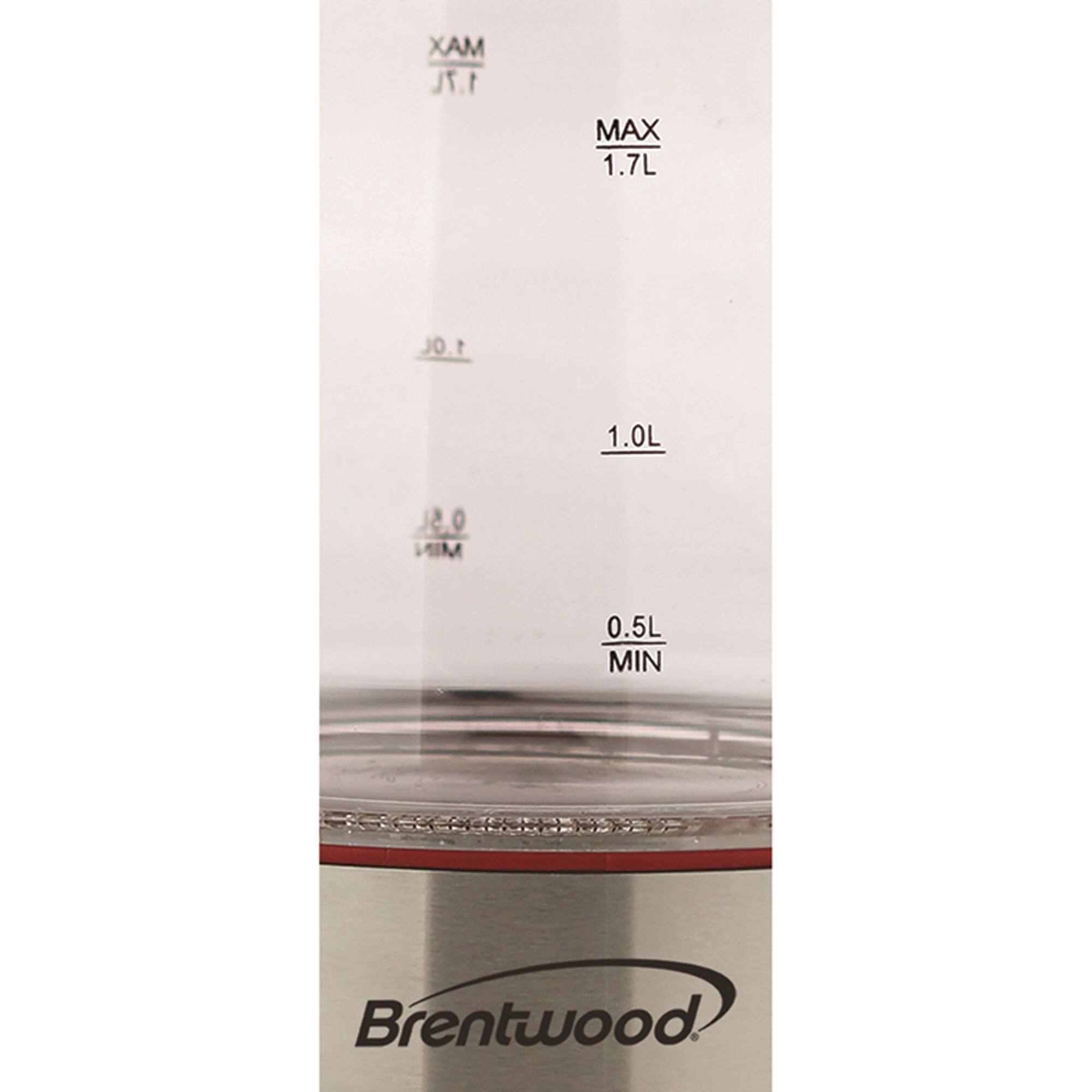 Brentwood 1.7L Red Cordless Tempered-Glass Electric Kettle